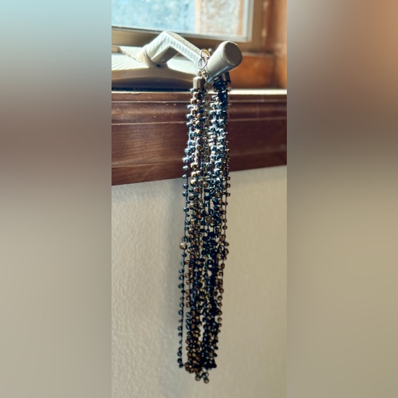 Blue, Bronze and Gold-Colored Bead Necklace and Earrings Set - Picture 4 of 8